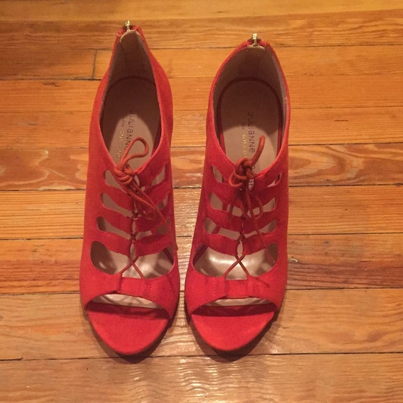 Sole Society Shoes - Sole Society Red Suede Caged Heels!