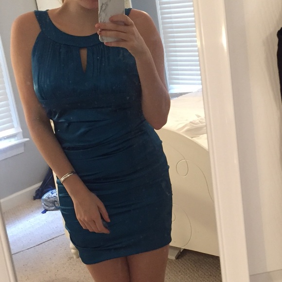 Teal satin dress