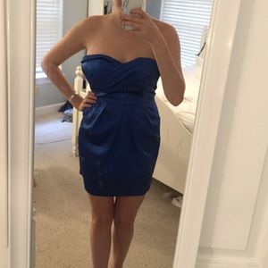Satin blue strapless dress