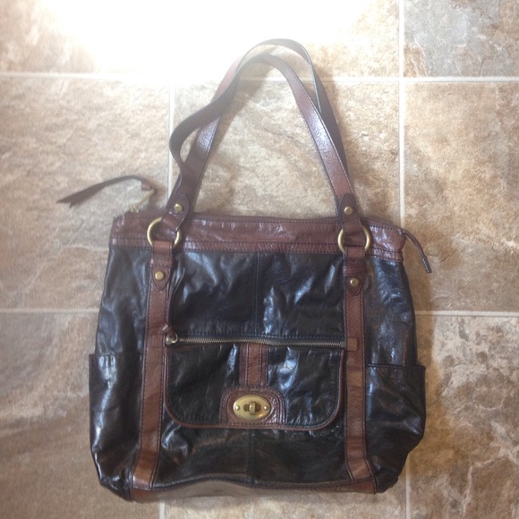 Fossil leather tote handbag