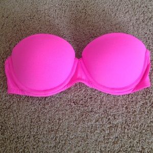 VS Pink Hot Pink Strapless Push Up Bra