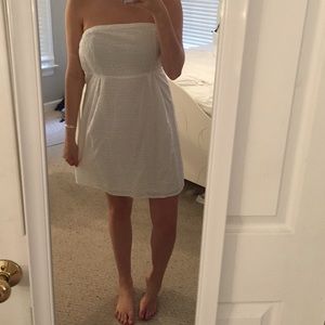 Strapless white eyelet dress