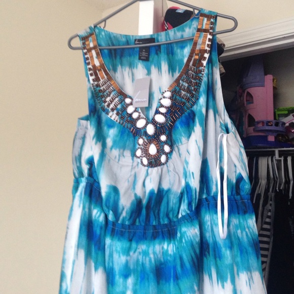 Lane Bryant Dresses & Skirts - A silky blue dress with rhinestone collar