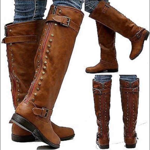 NEW Studded Red Zipper Boots