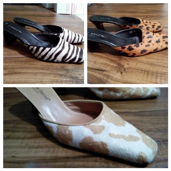 3 Pairs Animal Print Pony Hair Mules