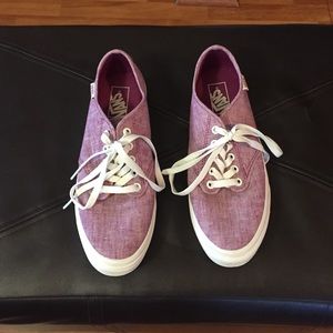 Purple canvas Vans with white sole