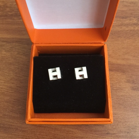 HERMES White Cube Earrings
