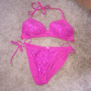 Bright pink sequence bikini