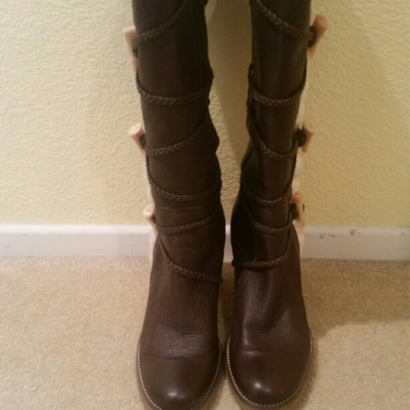 Brown leather boots. BCBG