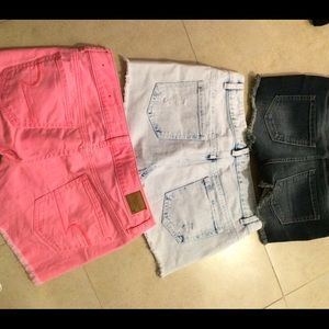 3 pairs of cut off denim shorts
