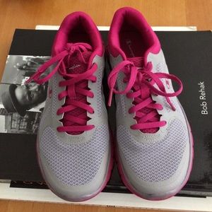 Athletic shoes // worn once // pink and grey
