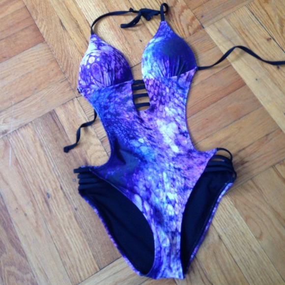 NWT Purple and black One piece bathing suit