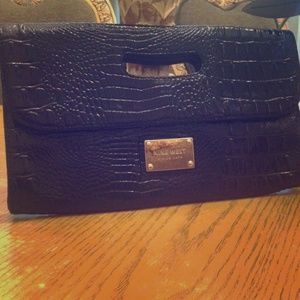 Nine West Snakeskin Faux Leather Black Tote