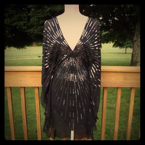BCBG MaxAzria Sequine Butterfly Silk Dress