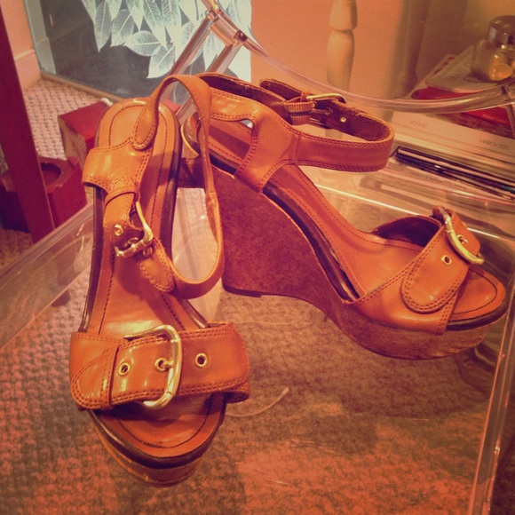 Brown buckle wedge