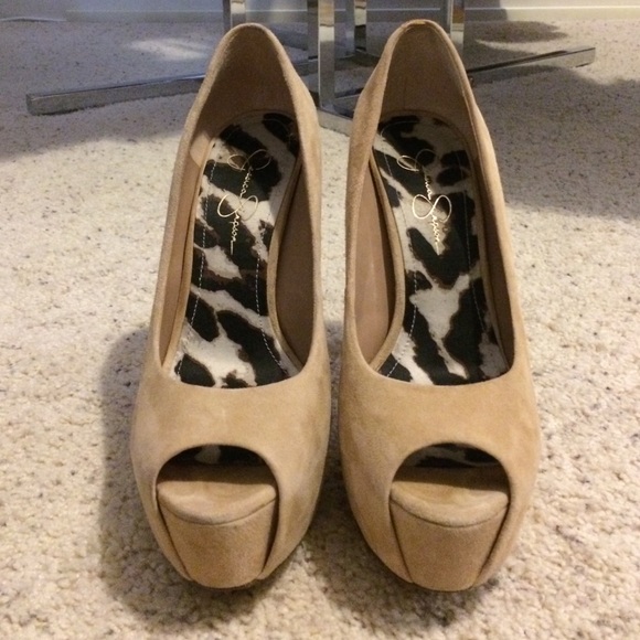 Jessica Simpson tan suede heels WORN ONCE - Picture 3 of 4
