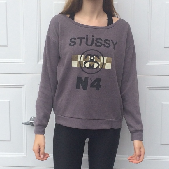gray&gold stussy pullover sweatshirt