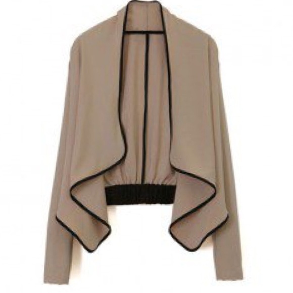 Light Brown Tuxedo Jacket w Black Trim Detail