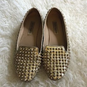 Steve Madden Gold Glitter Studded Loafers