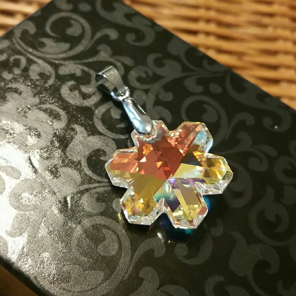Swarovski Crystal snowflake pendant in clear AB