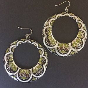 Bohemian 2.5" metal Hoop Earrings.