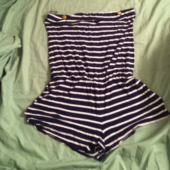 Navy & white shorts romper