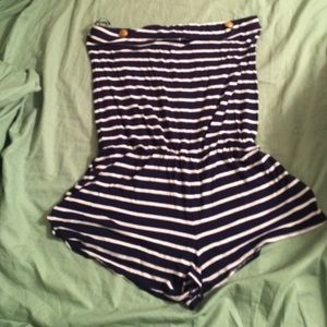 Navy & white shorts romper