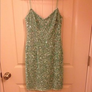 Theia Green Sequin Cocktail Dress