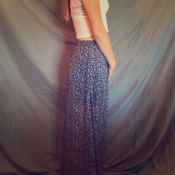 blue flowered maxi dress with side cuts