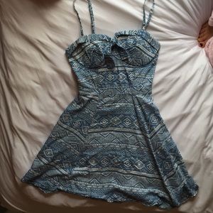 Blue and white cotton mini dress