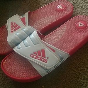 Adidas slides white and hot pink size 9