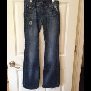 Hudson dark wash flare jeans.