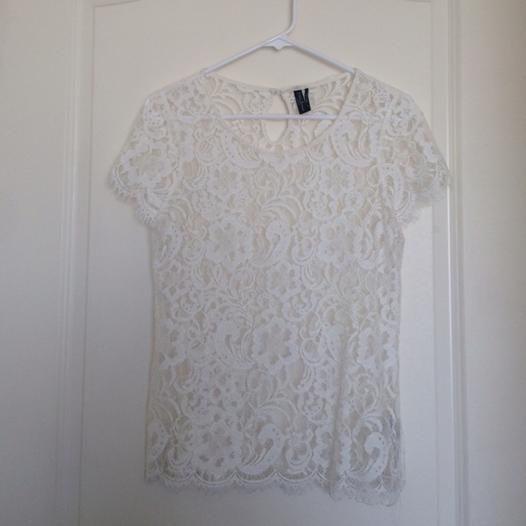 Guess by Marciano short sleeve lace sheer top.