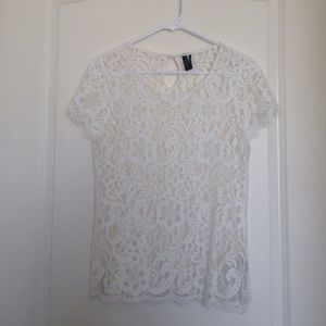 Guess by Marciano short sleeve lace sheer top.