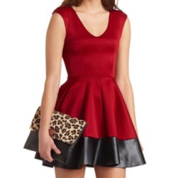 Charlotte Russe Faux Leather Trim Skater Dress