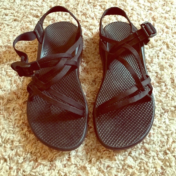 Black double strap chacos. Pink bottoms. Size 9