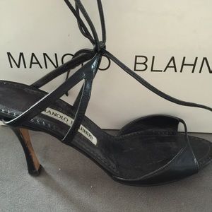 MANOLO BLAHNIK black leather strappy sandals 36.5