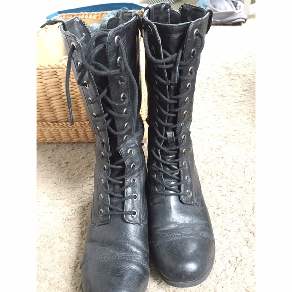 Black lace up combat boots w/ zips in the back