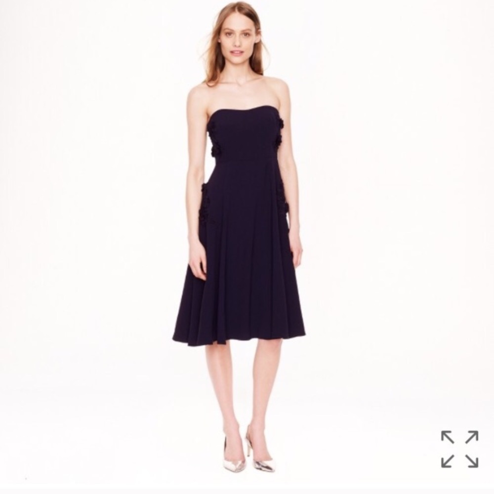 Brand New J. Crew Navy Dress with Flower Detailing
