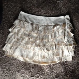 Cream, ruffled mini skirt