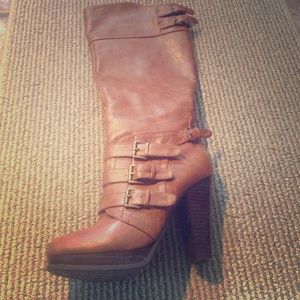 Bamboo knee high leather boots