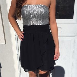 Sequin & Black Strapless Dress