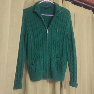 Ralph Lauren sport hunter green zip up knit