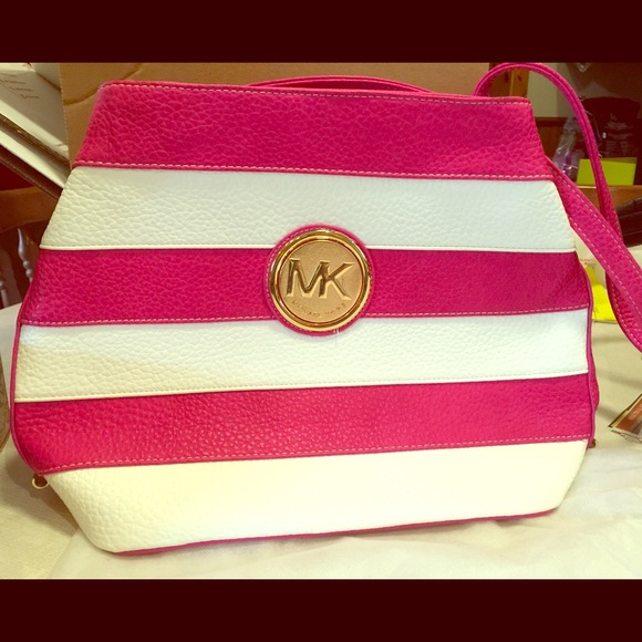 Michael Kors pink and white stripped bag