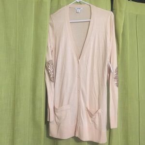 Cream oversized cardigan with sparkle elbows