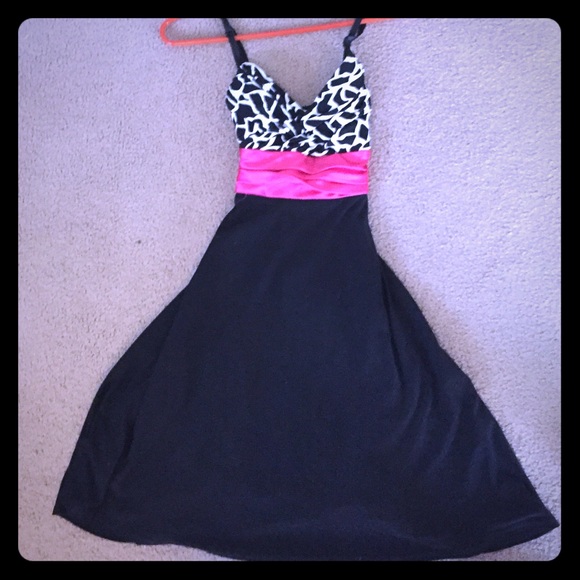 Black and pink fit and flare dress