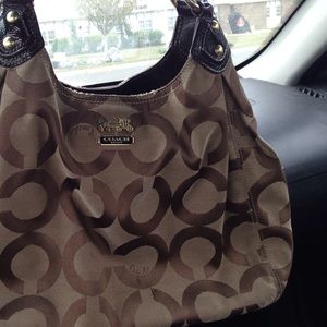 Brown and tan coach purse