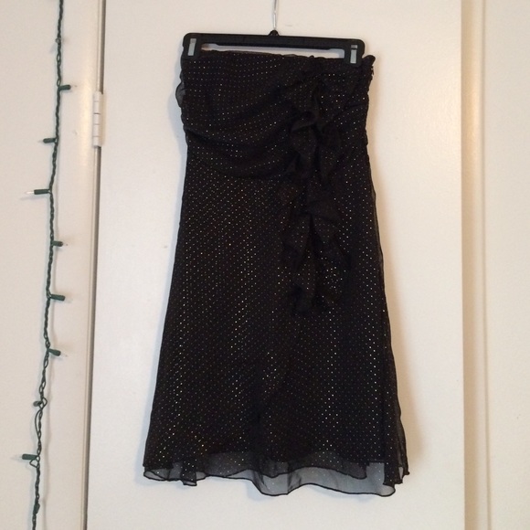 American Eagle Black Dress with Gold Polkadots
