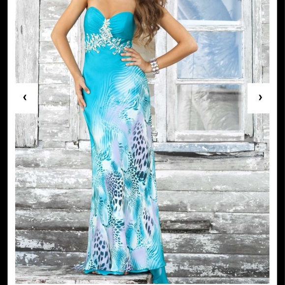 Aqua-leopard print formal dress - Picture 1 of 3
