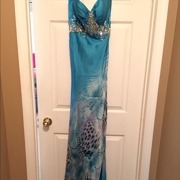Aqua-leopard print formal dress - Picture 3 of 3